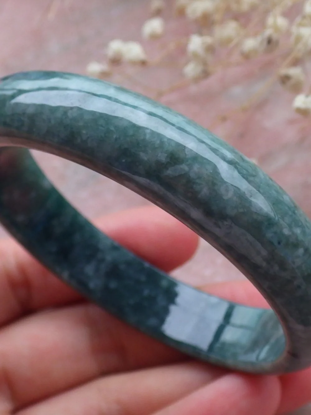 58mm Certified Hand Carved Green Natural A JADE Circle Jadeite Bracelet Bangle
